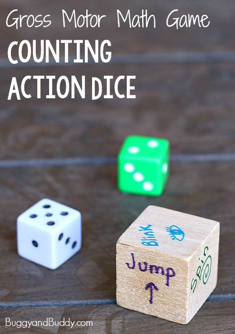 Gross Motor Math Game for Kids: Counting Action Dice (Great to keep the kids moving on a rainy or snowy day!)~ BuggyandBuddy.com Dice Games For Preschoolers, Movement Dice, Easy Math Games, Games Preschool, Kids Counting, Number Learning, Number Flashcards, Maths Games, Learn Math