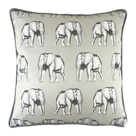 Greyscale Colour, Elephant Cushion, Safari Elephant, African Jungle, Grey Cushion Covers, Piped Cushion, Silver Cushions, Washable Pads, Black Friday Furniture Sale