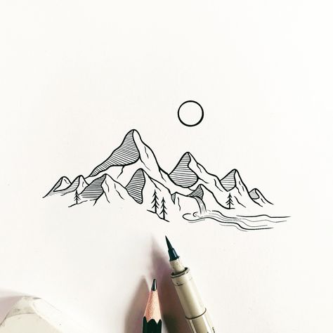 Handdrawn Mountain Scape - fineliners and ink. Mountain Drawing Simple, Picsart Logo, Logo Editing, Mountain Scape, Fineliner Art, Free Logo Design, Abstract Art Paintings Acrylics, Logo Sketches, Logo Samples