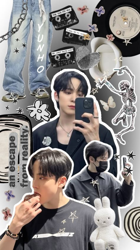 #yunhoateez #ateez #atiny #yunho #wallpaper #collage #fyp Yunho Wallpaper, Ateez Wallpaper, Kpop Backgrounds, Home Lock Screen, Jeong Yun-ho, Wallpaper Collage, Aesthetic Desktop Wallpaper, Kpop Posters, Aesthetic Collage