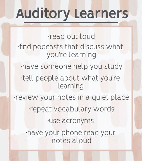 Auditory Learner Study Tips, Auditory Learning Style, Study Timetable, Psychology Careers, Child Guidance, Auditory Learners, Studying Tips, School Transition, Study Tips For Students