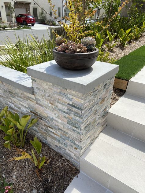 Yard Stones, Brick Planter, Stone Planter, Cinder Block Garden, Outdoor Renovation, Landscaping Retaining Walls, Modern Backyard Landscaping, Back Garden Design, Front Yard Design