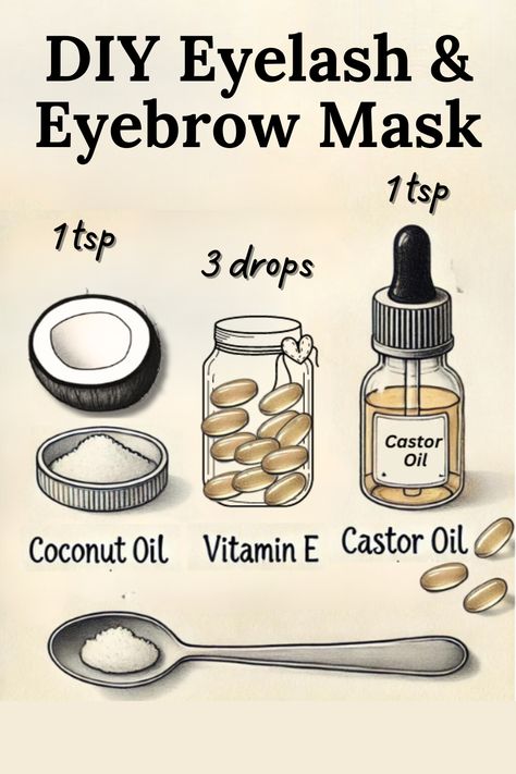 Discover how to enhance your lashes and brows with our DIY masks using natural ingredients. This natural remedy for eyelash growth and lash extensions includes coconut oil, castor oil for eyelashes, ensuring healthier, fuller results. Learn these beauty hacks for stunning eyelash extensions and experience the benefits of coconut oil for eyelash growth. Get started with your natural beauty routine today! Explore more DIY tips and tricks on our blog now! Home Made Eyelash Growth Serum, Diy Eyelashes Extensions, Coconut Oil Lashes, Homemade Eyelash Serum, Coconut Oil Eyebrows, Oil For Eyelash Growth, Eyelash Growth Diy, Natural Lash Growth, Natural Eyelash Growth