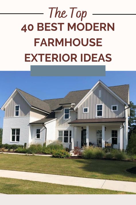 Farmhouse Exterior Color Ideas, Two Tone House Paint Exterior, Mixed Material Home Exterior, Farmhouse Color Scheme Exterior, Updated Farmhouse Exterior, Modern Farmhouse Exterior Ideas, Farmhouse Exterior Colors Schemes, Modern Farmhouse Exterior Color Schemes, Country Exterior Homes