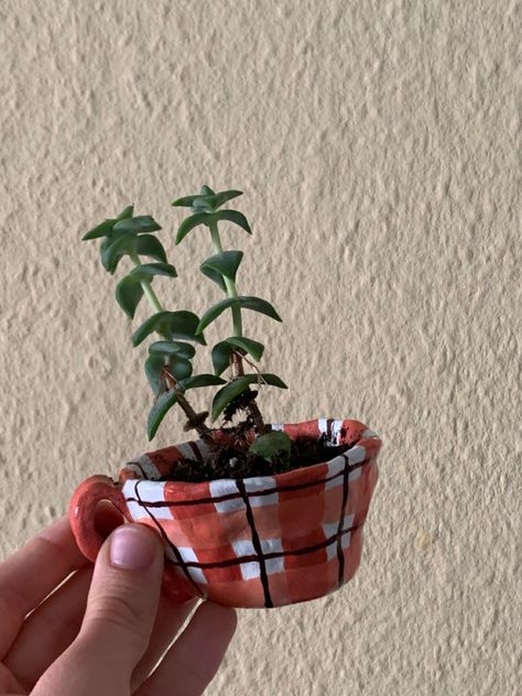 Polymer Clay Pots Plants, Air Dry Clay Plant Pots, Clay Pots Aesthetic, Diy Clay Plant Pots, Small Clay Pot Crafts, Air Dry Clay Plant Pot, Air Dry Clay Pot, Teacup Plants, Handmade Clay Pots