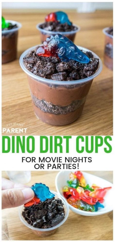 35 Roar-Worthy Dinosaur Snacks Party Ideas Straight out of Jurassic Park Dino Themed Treats, Dino Themed Food Dinosaur Snacks, Simple Dinosaur Birthday Party, Dinosaur Movie Night, Dino Themed Food, Snacks Party Ideas, Dirt Cup Recipe, Dirt Cups Recipe, Dinosaur Snacks