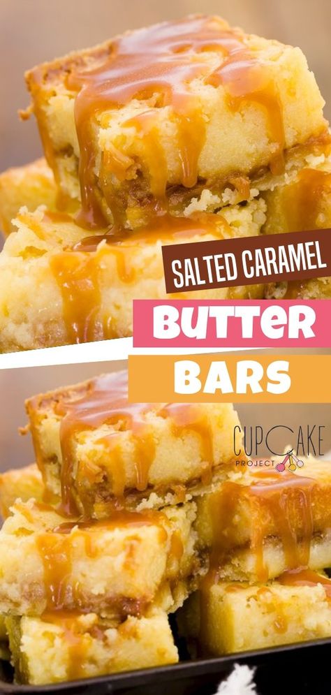 Salted Caramel Butter Bars, Caramel Butter Bars, Gooey Butter Bars, Caramel Butter, Butter Cakes, Caramel Ingredients, Gooey Butter, Caramel Desserts, Butter Bars