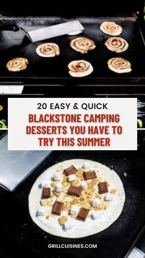 Indulge in 20 easy Blackstone camping desserts you must try this summer! From s'mores to skillet brownies, these delicious recipes are perfect for satisfying your sweet tooth in the great outdoors. Elevate your camping experience with these irresistible camping dessert ideas for crowd. Deserts On Blackstone, Blackstone Recipes Dessert, Easy Blackstone Griddle Recipes Dessert, Blackstone Camping Meals Breakfast, Camping Desserts For A Crowd, Blackstone Dessert Ideas, Blackstone Smores, Black Stone Dessert Recipes, Dessert Blackstone