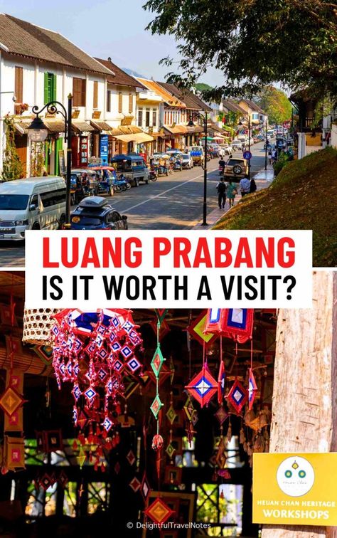 a collage of places in Luang Prabang, Laos Kuang Si Falls, Asia City, Luang Prabang, Family Destinations, Unesco World Heritage, Unesco World Heritage Site, Travel Bucket List, Heritage Site, Travel With Kids