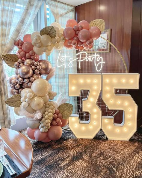 35th Birthday Party Decorations, 30 Backdrop Party Ideas, 21 Marquee Numbers With Balloons, Celebrating 35th Birthday, His 35th Birthday Ideas, 40th Birthday Marquee Ideas, Marquee Decoration Party, Birthday Party At Home Decoration, Let’s Party Backdrop