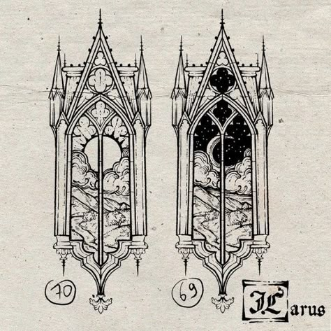 Large Tattoo Sketch, Dark Fantastic Aesthetic, Chapel Window Tattoo, Gothic Tatoos Ideas, Magic Door Tattoo, Gothic Window Drawing, Silver Under Nightfall Fanart, Fantasy Border Design, Gothic Tattoo Drawings