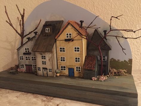 French Village, Wood Houses, Clay Houses, Village Scene, Scrap Wood Projects, Wooden Houses, Driftwood Crafts, Timber House, Crafts To Make And Sell