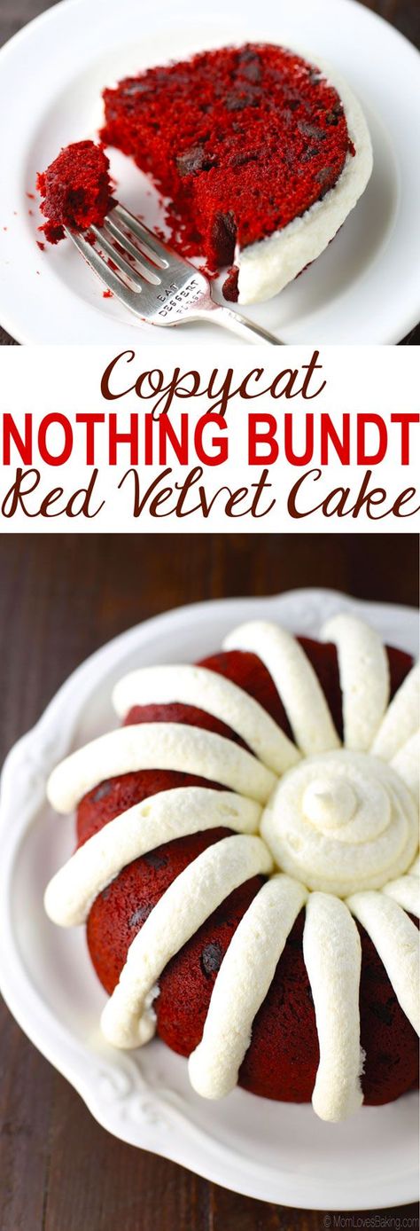 Red velvet cake with chocolate chips and a cream cheese frosting that tastes like the popular Nothing Bundt cake. Bundt Red Velvet Cake, Cake With Chocolate Chips, Red Velvet Bundt, Red Velvet Bundt Cake, Weight Watcher Desserts, Nothing Bundt, Nothing Bundt Cakes, Mini Bundt Cakes, Brownie Desserts