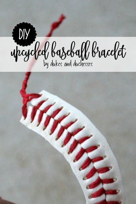 Diy Baseball Crafts, Baseball Crafts To Sell, Baseball Bracelet Diy, Baseball Treats, Baseball Diy, Softball Things, Diy Thrift Store Crafts, Easy Upcycle, Baseball Team Gift