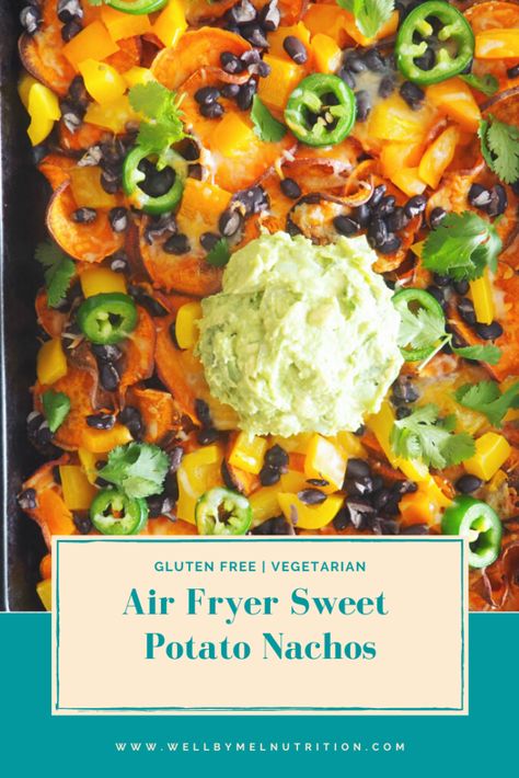 Sweet Potato Nachos Air Fryer, Potato Chip Nachos, Sweet Potato Appetizers, Healthy Football, Vegetarian Nachos, Potato Nachos, Beet Chips, Sweet Potato Nachos, Sweet Potato Slices