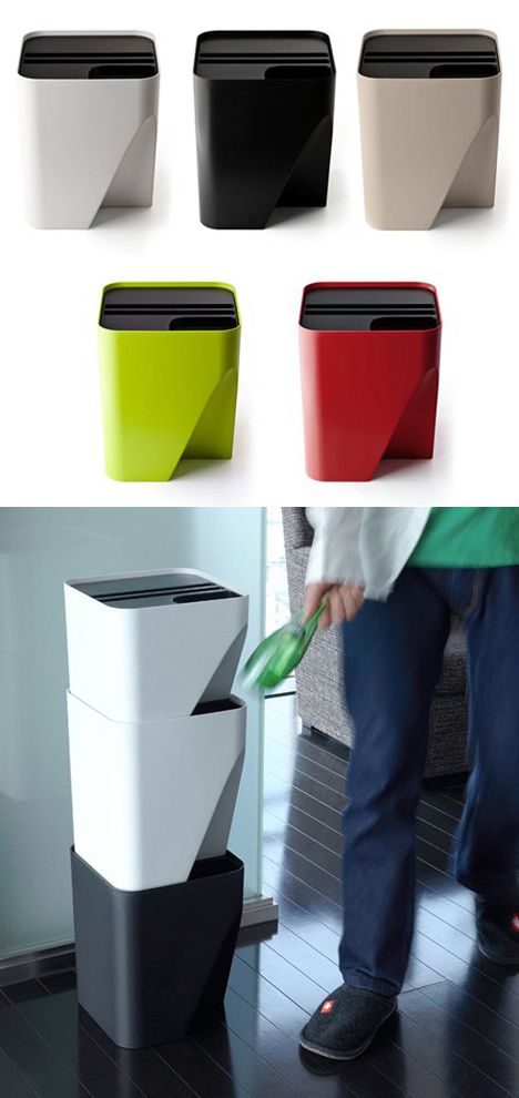 Design - Qualy Block Stacking Collection Cans for Space-Tight Kitchens are a clever way to combine rubbish and recycling. Cafe Industrial, Stacking Bins, Design Del Prodotto, Design Industrial, Trash Bins, Industrial House, Joanna Gaines, Clever Design, Smart Design