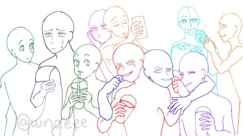 Groups Drawing Reference, Friend Group Poses Drawing Reference 3 People, Group Character Poses 10 People, 6 People Drawing Base, 9 Person Drawing Base, Anime Poses Reference Group, Group Sketch Poses, Friend Group Drawing Reference, Draw The Squad 6 People