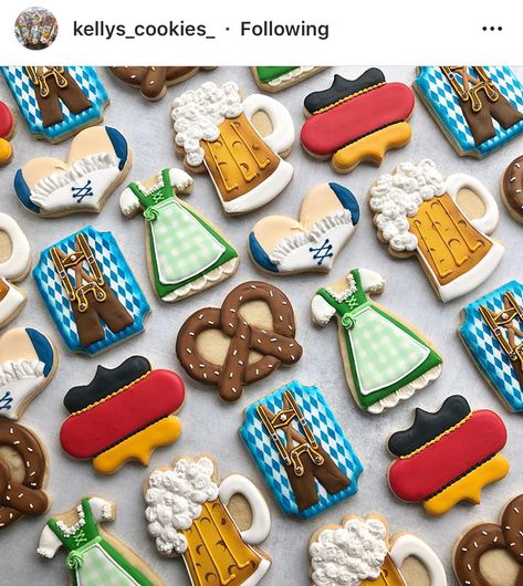 German Cookies Decorated, Oktoberfest Cookies Royal Icing, Oktoberfest Decorated Cookies, Germany Themed Party, Octoberfest Cookies Decorated, Oktoberfest Cookies Decorated, Octoberfest Cookies, German Birthday Party, Oktoberfest Kids Party