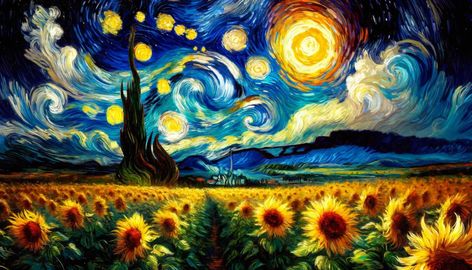 Which is your favorite? 1,2,3,4,5,6,7,8,9 or 10?! Vincent van Gogh, a Dutch post-impressionist painter, is renowned for his expressive and emotive use of color and brushwork. Among his most famous works is a series of paintings depicting sunflowers, which he created in the late 1880s. Van Gogh's sunflower series includes two sets of paintings. The first set, created in 1887 in Paris, features sunflowers lying on the ground. The more famous second set, painted in Arles in 1888 and 1889, portr... Sunflower Art Van Gogh, Vintage Horizontal Wallpaper, Post Impressionist Paintings, Starry Night Art, Landscape Abstract, Starry Nights, Art Van, Van Gogh Art, Starry Night Van Gogh