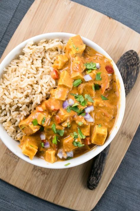 Tofu Tikka Masala Recipe, Slow Cooker Tikka Masala, Tofu Tikka Masala, Tofu Tikka, Vegan Tikka Masala, Vegan Slow Cooker Recipes, Menu Sarapan Sehat, Tofu Recipes Vegan, Vegan Slow Cooker