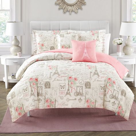 Nickson 5 Piece Reversible Comforter Set Paris Comforter Set, Paris Rooms, Paris Bedroom, Reversible Bedding, Paris Decor, Embroidered Throw Pillows, Reversible Comforter, King Comforter Sets, Queen Comforter Sets