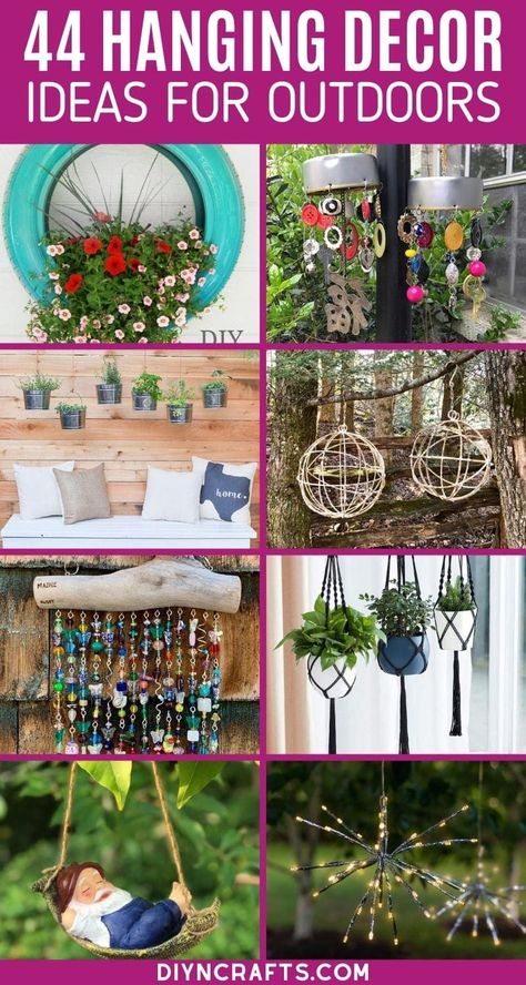 Create unique hanging decorations using these tutorials and tips to create beauty and life in your outdoor spaces. Perfect for gardens, porches, and more! #Garden #GardenDecor #OutdoorSpaces #OutdoorDecor #HangingDecorations Garden Ornaments Diy, Tattoo Plant, Garden Decor Projects, Outdoor Crafts, Garden Crafts Diy, Diy Outdoor Decor, Garden Art Projects, Garden Art Crafts, Garden Yard Ideas