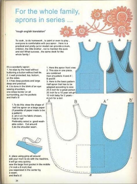 Simple pattern for a cross-back apron in one piece (plus pocket) Cross Back Apron Pattern, Apron Pattern Free, Apron Sewing, Trendy Sewing Patterns, Apron Pattern, Apron Sewing Pattern, Sew Ins, Trendy Sewing, Sewing Aprons