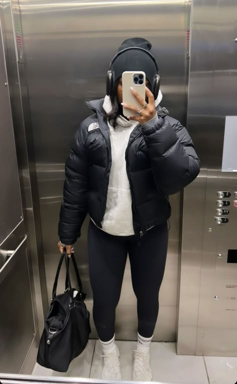 December Dump, Baddie Aesthetics, Bella Hadid Puffer Jacket, Uni Fits, Calm Fits, Nyc Fits, Lazy Day Outfit, Basic Fits, Ribbed Leggings