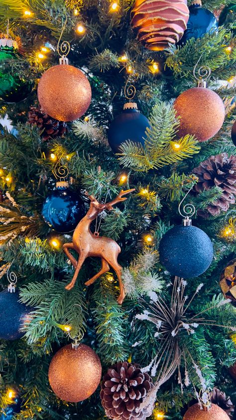 Blue And Rust Christmas Tree, Navy And Orange Christmas Tree, Navy Copper Christmas Tree, Navy And Rust Christmas Tree, Navy And Rust Christmas Decor, Good And Blue Christmas Tree, Copper And Navy Christmas Tree, Navy And Brown Christmas Tree, Blue Orange Christmas Tree