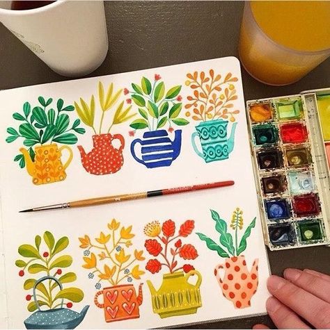 Perf Pintura A Guache, Magic Monday, Plants Painting, Illustration Design Graphique, Watercolor Journal, Gouache Art, Animal Illustrations, Plant Painting, 수채화 그림