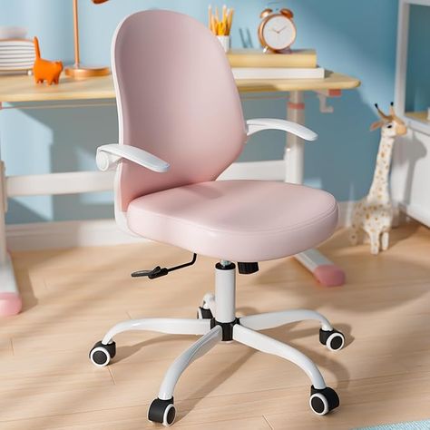 Amazon.com: Kids Desk Chair with Arms and Wheels, Pink Ergonomic Leather Comfy Office Chair with Flipping Armrests, Study Chair for Girls and Boys, Small and Cute Adjustable Height Computer Desk Chair : Home & Kitchen Kids Desk Chairs, Pink Desk Chair, Comfy Office Chair, Chairs With Wheels, Amazon Office, Comfy Office, Study Table And Chair, Kids Desk, Chair Desk