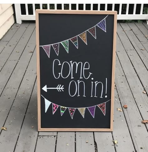 Come on In A Frame Chalkboard Sign Ideas, Restaurant Welcome Chalkboard, Open Signs Ideas Business Chalk, Shop Small Chalkboard Signs, Chalk Sign Ideas Store, Boutique Sidewalk Signs, Welcome Chalkboard Sign Business, Come On In Sign, Sandwich Board Ideas Chalkboard Signs