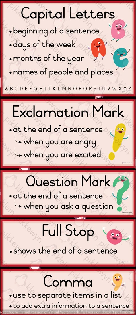 Teaching Punctuation, خريطة ذهنية, Elementary Learning, English Conversation, English Language Learning Grammar, Homeschool Education, Essay Writing Skills, English Worksheets For Kids, Interesting English Words