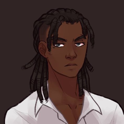 Male Undercut Drawing, Black Man Reference Drawing, How To Draw Dreadlocks Male, Black Skin Character, Anime Guy Facial Hair, Man With Locs Drawing, Black Skin Drawing, Black Characters Male, Dreads Drawing References Male