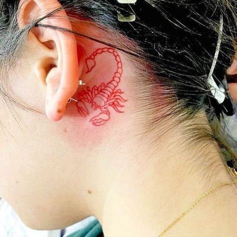 Back Ear Tattoo, Hai Tattoo, Scorpio Zodiac Tattoos, Tattoo Behind Ear, Behind Ear Tattoos, Small Dragon Tattoos, Ear Tattoos, Scorpio Tattoo, Scorpion Tattoo