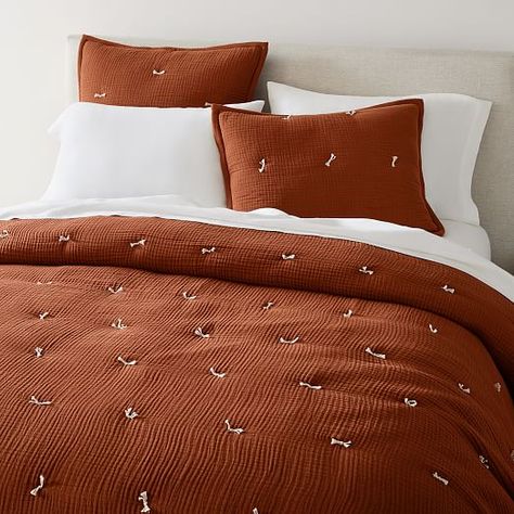 Dreamy Gauze Cotton Quilt, F/Q, Burnt Umber Earthy Bedding, California King Quilts, West Elm Bedding, Halloween Room, Orange Bedding, West Elm Kids, Bedding Inspiration, Quilted Pillow Shams, Toddler Quilt