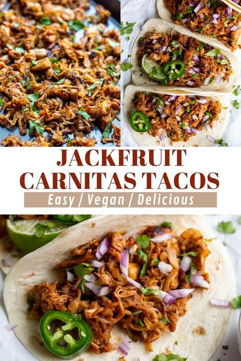 This Jackfruit Carnitas recipe is so simple to make and a truly delicious way to enjoy jackfruit! Delicious for jackfruit carnitas tacos! Jackfruit Carnitas, Vegan Jackfruit, Jackfruit Tacos, Jackfruit Recipes, Carnitas Tacos, Carnitas Recipe, Veg Food, Vegan Tacos, Vegan Mexican