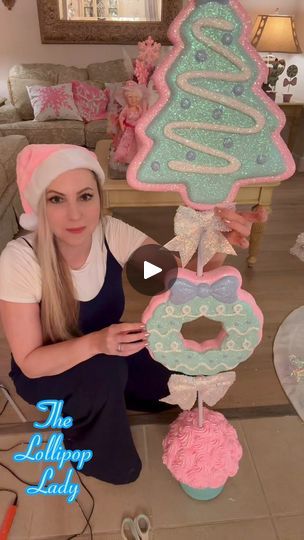 Candyland Christmas Topiary DIY with Dollar Tree and Walmart Items | Tutorial for this gorgeous Candyland Christmas topiary using giant lollipops from Walmart and Dollar Tree planters #candyland #candylandchristmas... | By The Lollipop Lady | Facebook Diy Ice Cream Cone Ornaments, Candyland Lollipops Diy, Candyland Christmas Tree Diy, Diy Whimsical Christmas Decor, Diy Candy Christmas Decorations, Christmas Topiary Diy, Diy Christmas Candy Decorations, Candyland Christmas Decorations Diy, Candyland Decorations Diy