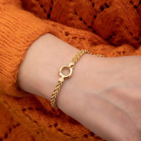 Rope Chain Bracelet, 14K Real Solid Gold, Twisted Chain,Real Gold Braided Rope, Yellow Gold Chain Bracelet For Women , Valentine's Day Gift 𝐋𝐢𝐧𝐤 𝐈𝐧 𝐁𝐢𝐨 💌 Gold Chain Bracelet For Women, Delicate Gold Bracelet, Chain Bracelet For Women, Gold Bracelet Simple, Real Gold Chains, Latest Bracelets, Twisted Chain, Gold Jewelry Simple Necklace, Gold Chain Bracelet