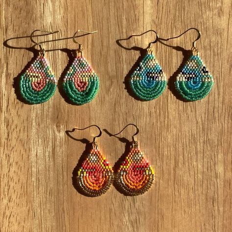 Dangly Earring, Beaded Teardrop Earrings, Design Seed, Green Lemon, Earring Inspiration, Yellow Orange Pink, Seed Bead Patterns, Earring Ideas, Design Seeds