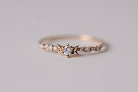 14k Stardust Ring Star Wedding Ring Set, Constellation Engagement Ring, Space Engagement Ring, Engagement Ring Moon, Teardrop Rings, Stardust Ring, Slytherin Jewelry, Fairy Rings, Sofia Zakia