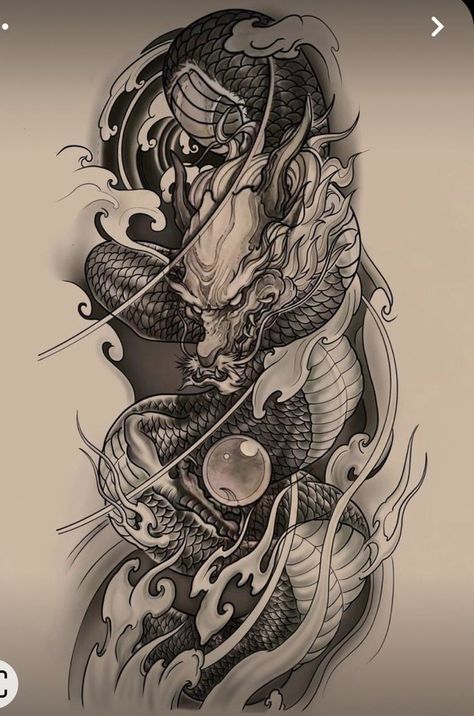 Japan Dragon Tattoo, Japanese Dragon Sleeve, Dragon Tattoo Japanese Style, Dragon Tattoo Japanese, Dragon Tattoo Outline, Dragon Koi Tattoo Design, Tato Irezumi, Tattoos Arm Mann, Shen Long Tattoo