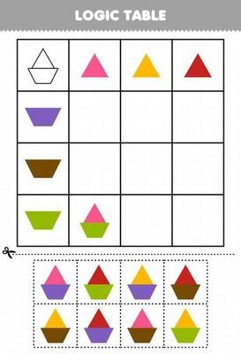 Education game for children logic table geometric shape trapezoid and rectangle printable worksheet 9954661 Vector Art at Vecteezy Reasoning Activities, Logic Games For Kids, Educational Activities For Preschoolers, Free Games For Kids, Kids Worksheets Preschool, Montessori Toddler Activities, Preschool Activities Toddler, Game For Children, Logic Games