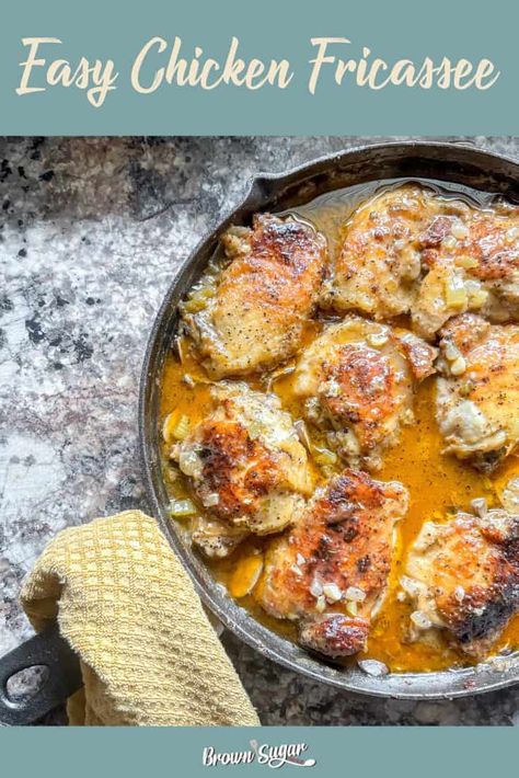 This Chicken Fricassee is so easy, you'll wonder why you haven't tried it before! Minimal prep, one-pot cooking, and a flavor explosion that will have your family asking for seconds. Perfect for busy weeknights when you want a delicious, impressive meal without the fuss. #ChickenFricassee #EasyRecipes #BusyMom #WeeknightDinners #FamilyMeals #HomeCooking #ComfortFood #FrenchCuisine Chicken Fricassee Recipe, Beer Braised Chicken, Buttery Rice, Chicken Fricassee, Braised Chicken Thighs, One Pot Cooking, Chicory Recipe, Easy Main Dishes, Main Course Meals