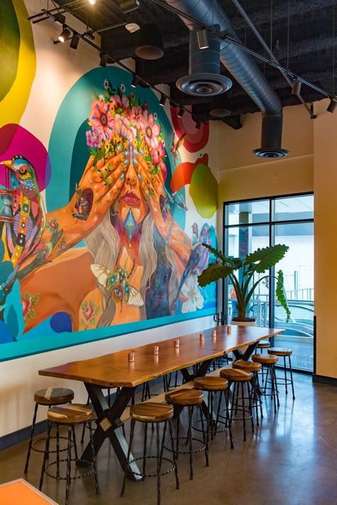 Bar Wall Mural Ideas, Selfie Wall Ideas Restaurant, Mexican Restaurant Design, Mexican Restaurant Decor, Mural Cafe, Downtown Sacramento, Restaurant Wall Art, Night Decor, Best Cafe