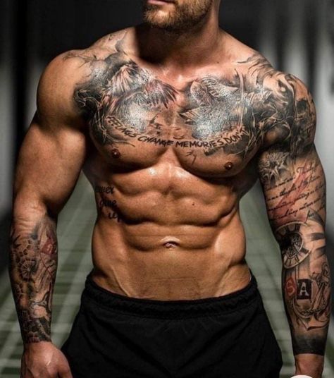 Tattoo Chest And Shoulder, Full Chest Tattoos, Tattoo Filler, Men Tattoos Arm Sleeve, Tattoo Inspiration Men, Cool Chest Tattoos, Pieces Tattoo, Chest Piece Tattoos, Chest Tattoo Men