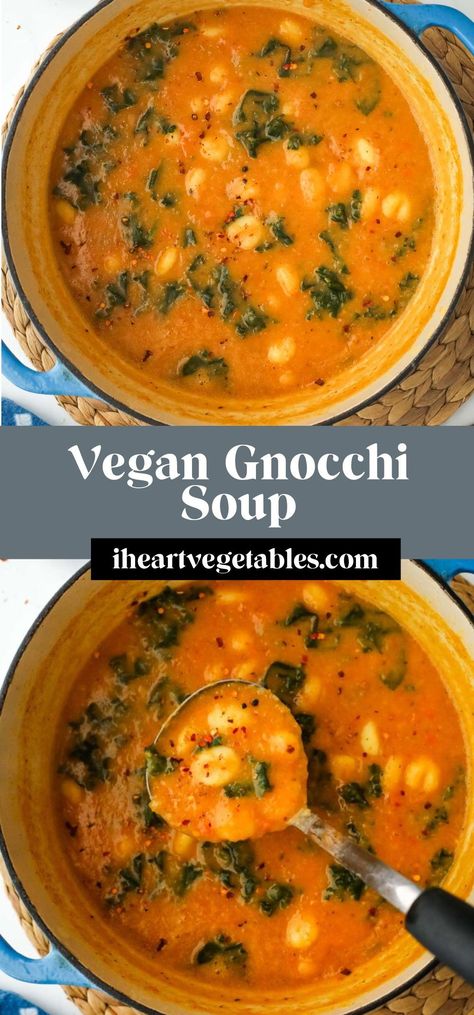 This hearty vegan gnocchi soup is rich and creamy but completely plant-based! It’s easy to make and it’s the best healthy comfort food! Vegan Gnocchi Soup, Vegan Garlic Bread, Vegan Gnocchi, Gnocchi Recipes Soup, Gnocchi Soup, Beetroot Salad, Vegan Thanksgiving Recipes, Meatless Main Dishes, Sundried Tomatoes