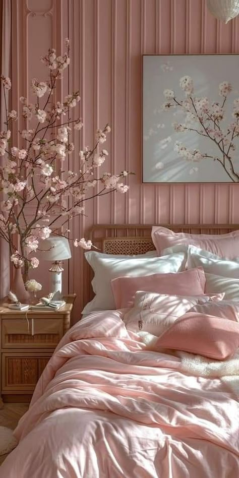 Lighting Bedroom Ideas, Pink Glam Bedroom, Adult Pink Bedroom, Pink Bedroom Accessories, Light Pink Bedrooms, Girly Pink Bedroom, Blush Pink Bedroom, Pink Bedroom Walls, Aesthetic Styles