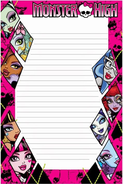 Monster High Invitations, Cute Writing Paper, Monster High Printables, Paper Monster, Monster High Birthday Party, Printable Writing Paper, Cute Writing, Printable Lined Paper, Handwriting Paper