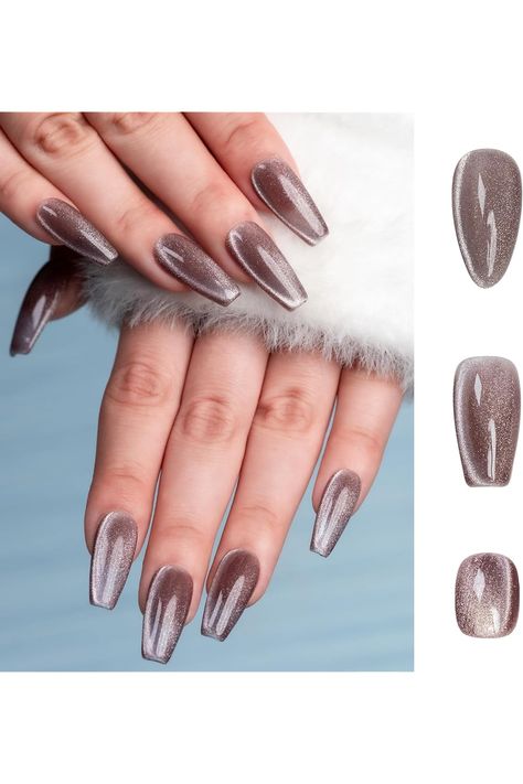 Sun&amp;Beam Nails Handmade Press-on Medium Long Almond Taupe Color Cat Eye Design Charming False Nail Tips 10 Pcs (#122 M) Nails Classic, Cat Eye Design, Long Almond, Eye Design, False Nail, Taupe Color, Medium Long, Nail Tips, Fashion Nails